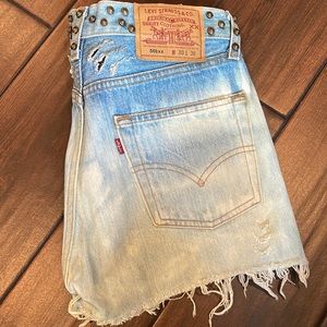Vintage Studded Levis  reworked made in USA  501xx Frayed denim shorts